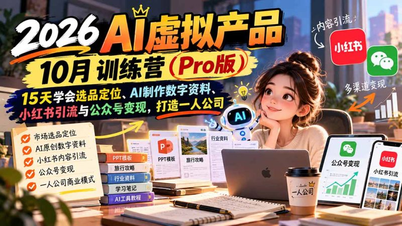 AI虚拟产品10月训练营(Pro版)更新1022:15天学会-司马网创基地