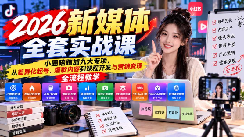 2026新媒体全套实战课:小圈陪跑+九大专项全流程教学-司马网创基地